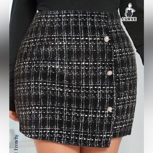 SHEIN. Plus Plaid Pattern Single Breasted Tweed Skirt Black / 18(3XL). NWOT